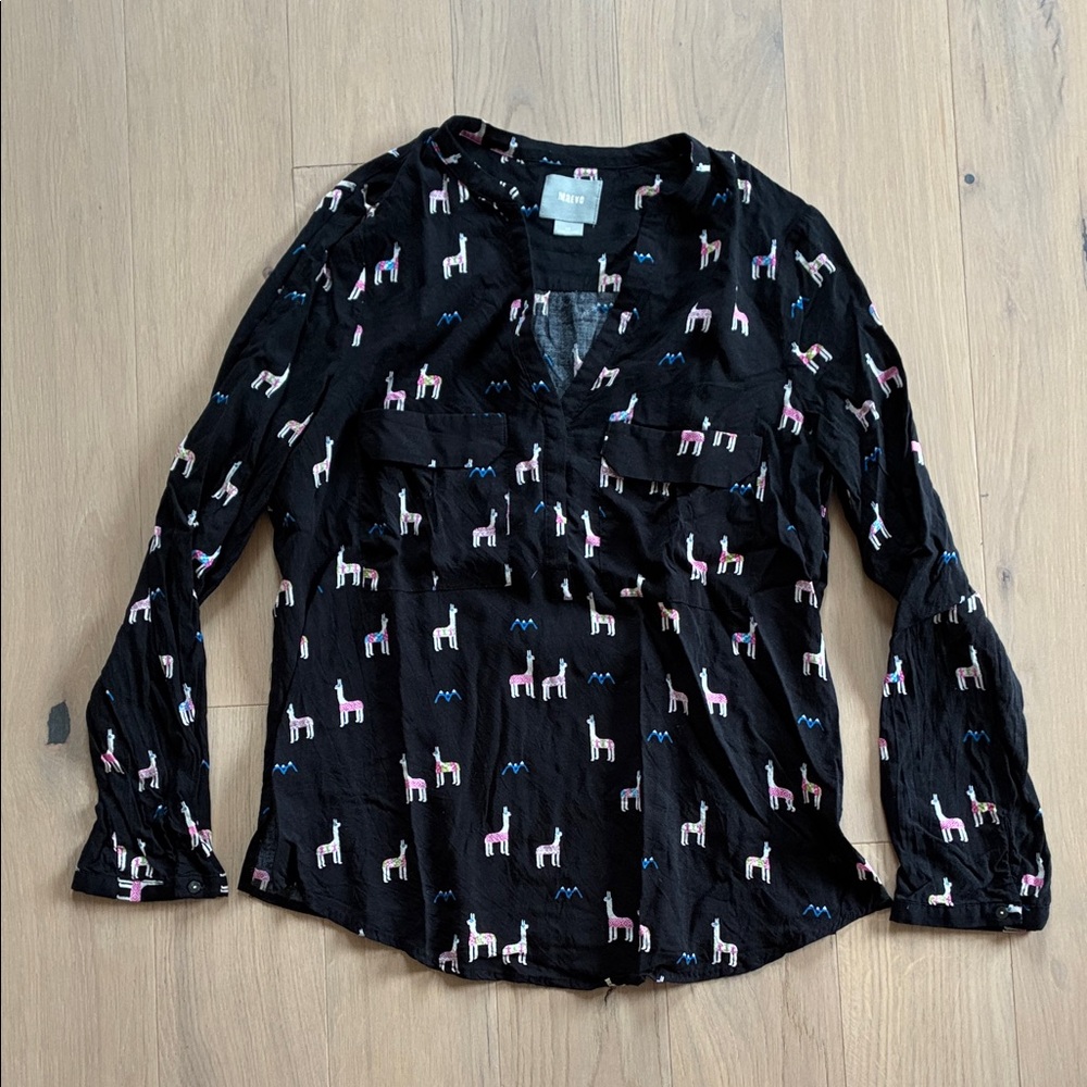 Anthropologie Maeve Black Llama Top